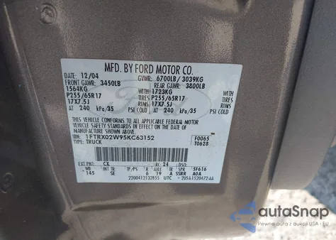 2005 Ford F-150 Stx/Xlt from USA, damaged, VIN 1FTRX02W95KC63152